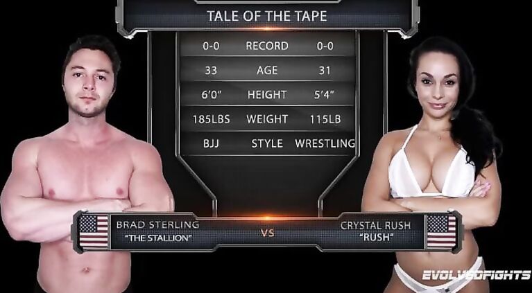 Busty Crystal Rush naked wrestling battle to suck cock