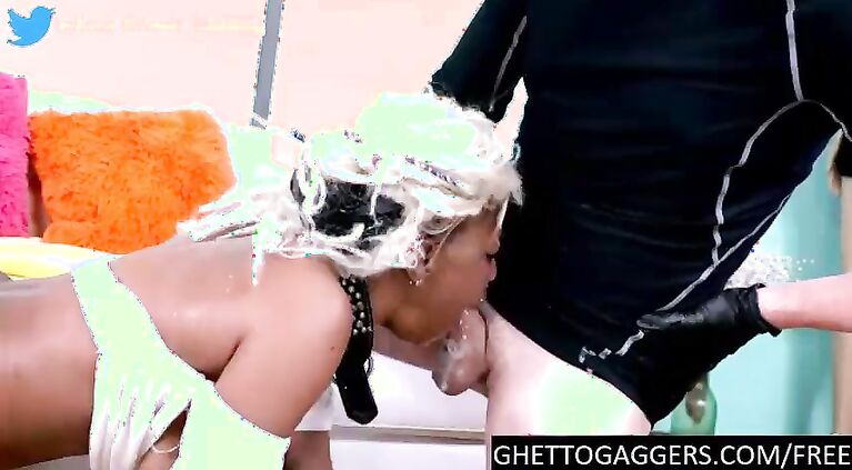 Pounded black slut facefucked deep
