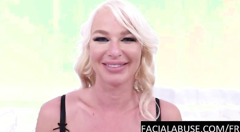 Blonde MILF gags & slurps on 2 cocks