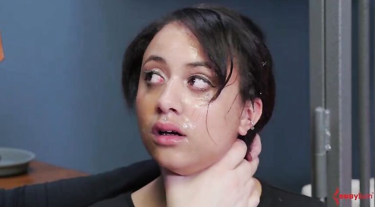 Little bubble-butt slave, Kingsley, gets ass punished while gargling cum